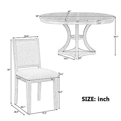 Whisen 5-Piece Vintage Extendable Dining Table Set with Removable Leaf and Cushioned Chairs