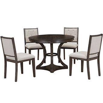 Whisen 5 pc Vintage Extendable Dining Table Set with Removable Leaf and Cushioned Chairs