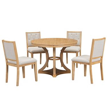 Whisen 5 pc Vintage Extendable Dining Table Set with Removable Leaf and Cushioned Chairs