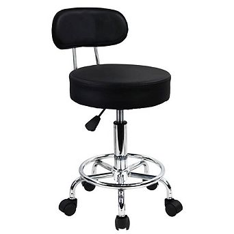 Ergonomic Height Adjustable PU Leather Rolling Stool with Footrest for Office and Home Use