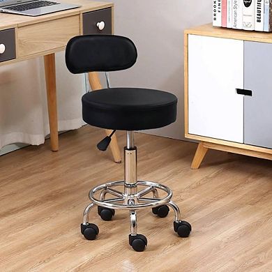 Ergonomic Height Adjustable PU Leather Rolling Stool with Footrest for Office and Home Use