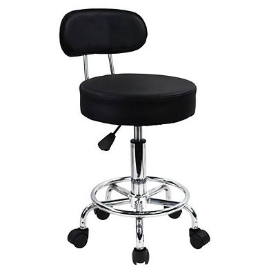 Ergonomic Height Adjustable PU Leather Rolling Stool with Footrest for Office and Home Use