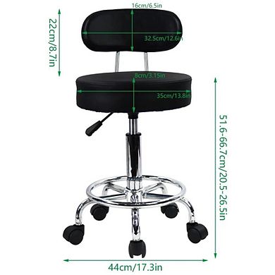 Ergonomic Height Adjustable PU Leather Rolling Stool with Footrest for Office and Home Use