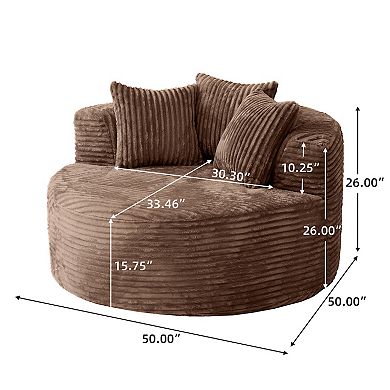 Oversized Sofa 50" Corduroy Deep Seat Single Sleeper Sofas, Round Upholstered Lazy Floor Sofa