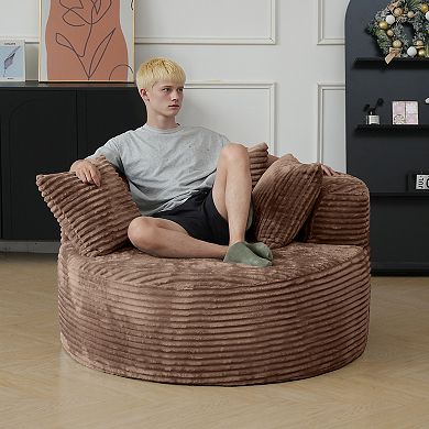 Oversized Sofa 50" Corduroy Deep Seat Single Sleeper Sofas, Round Upholstered Lazy Floor Sofa