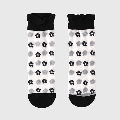 Women's Sheer Floral Patterned Ankle Socks with Ruffle Cuff 6pk