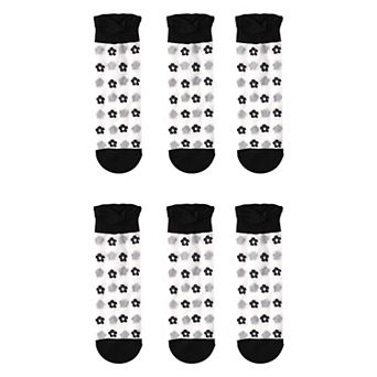 Women's Sheer Floral Patterned Ankle Socks with Ruffle Cuff 6 pk