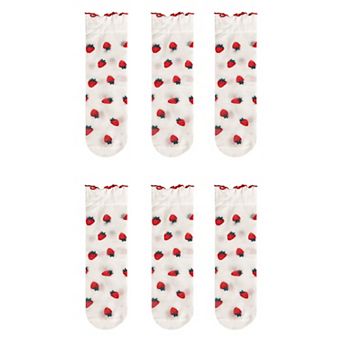 Women's Sheer Floral Patterned Ankle Socks with Ruffle Cuff 6 pk