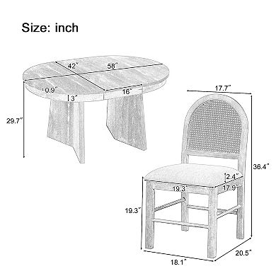 Whisen 5-Piece Retro Extendable Dining Table Set, Round Dining Table Set with 4 Upholstered Chairs