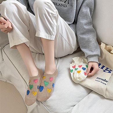 Women's Summer Colorful Heart-Printed No-Show Socks 6pk