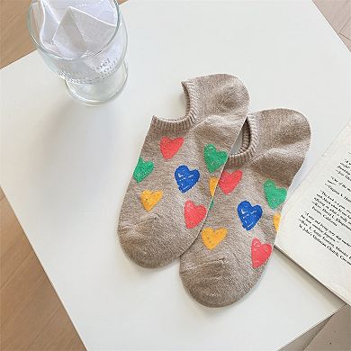Women's Summer Colorful Heart-Printed No-Show Socks 6pk