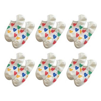 Women's Summer Colorful Heart-Printed No-Show Socks 6 pk