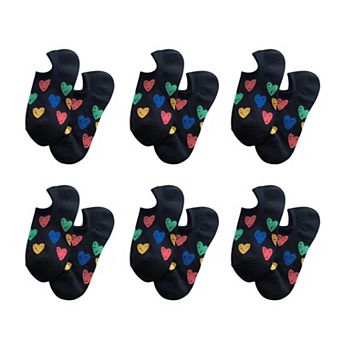 Women's Summer Colorful Heart-Printed No-Show Socks 6 pk
