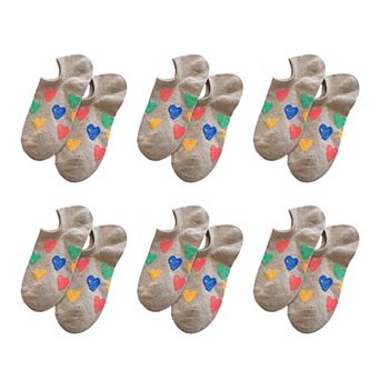 Women's Summer Colorful Heart-Printed No-Show Socks 6 pk