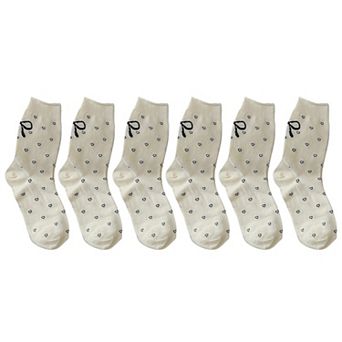 Women's Cotton Bow - Heart Pattern Ankle Socks 6 pk