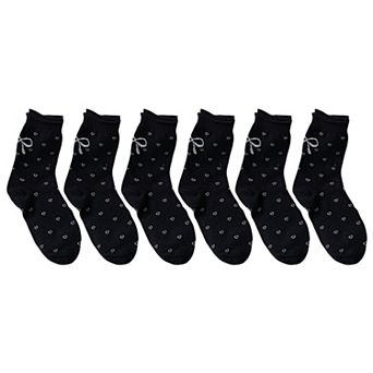 Women's Cotton Bow - Heart Pattern Ankle Socks 6 pk