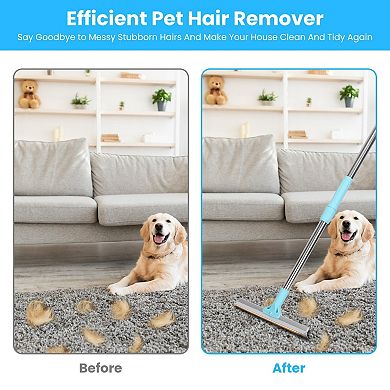 Pet Hair Removal Rake with 54in Telescopic Handle Lint Scraper for Carpet, Couch, Clothes