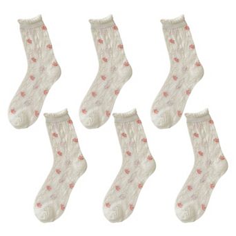Women's Sheer Floral Embroidered Ankle Socks with Ruffle Cuff 6 pk