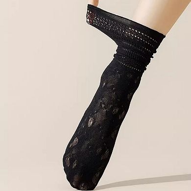 Women's Lace Liner Socks with Elastic Cuff and Floral Mesh Detail Soft Stretch 2-Pack