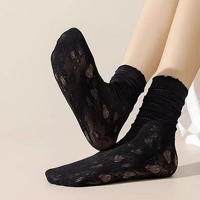 Women's Lace Liner Socks with Elastic Cuff and Floral Mesh Detail Soft Stretch 2-Pack