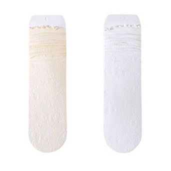Women's Lace Liner Socks with Elastic Cuff and Floral Mesh Detail Soft Stretch 2-Pack
