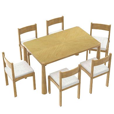Whisen 7-Piece Retro Dining Table Set for 6 with Upholstered Chairs