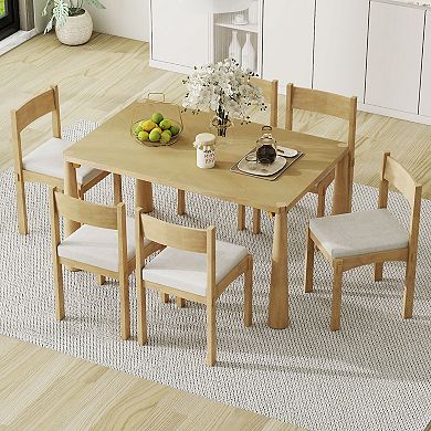Whisen 7-Piece Retro Dining Table Set for 6 with Upholstered Chairs