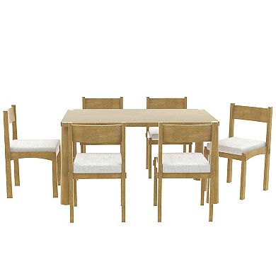Whisen 7-Piece Retro Dining Table Set for 6 with Upholstered Chairs