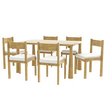 Whisen 7 pc Retro Dining Table Set for 6 with Upholstered Chairs