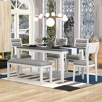 Whisen Classic and Traditional Style 6-Piece Dining Set with 4 Upholstered Chairs and 1 Bench