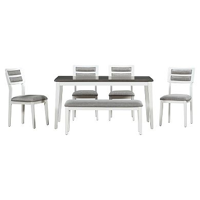 Whisen Classic and Traditional Style 6-Piece Dining Set with 4 Upholstered Chairs and 1 Bench