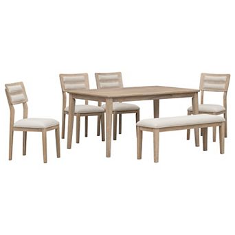 Whisen Classic and Traditional Style 6 pc Dining Set with 4 Upholstered Chairs and 1 Bench