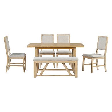 Whisen 6-Piece Retro Dining Set with 4 Upholstered Chairs and 1 Bench