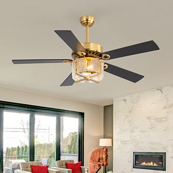 52-Inch Large Ceiling Fan with Light Fixture,5 Dual-Finish Plywood Blades,Remote,5/10-Inch Downrods