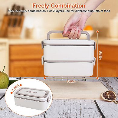 3-Stackable Bento Lunch Box Leakproof Dishwasher & Microwave Safe with Utensils