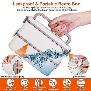 3-Stackable Bento Lunch Box Leakproof Dishwasher & Microwave Safe with Utensils