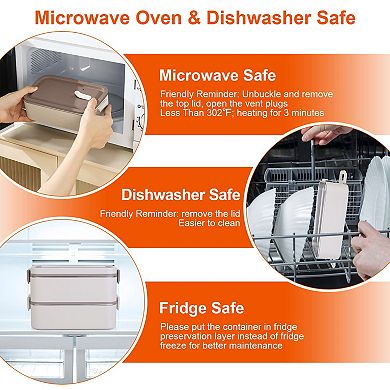 3-Stackable Bento Lunch Box Leakproof Dishwasher & Microwave Safe with Utensils