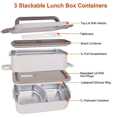 3-Stackable Bento Lunch Box Leakproof Dishwasher & Microwave Safe with Utensils