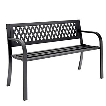 Outdoor Bench, Garden Patio Park Entryway Metal Bench with Comfortable Backrest