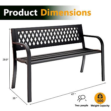 Outdoor Bench, Garden Patio Park Entryway Metal Bench with Comfortable Backrest