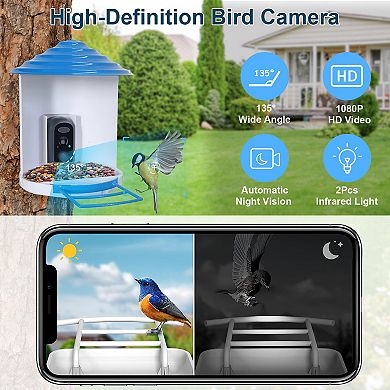 Smart Bird Feeder with Solar Camera, 1080P HD, AI Motion Detection, WiFi, App, IP65 Rated