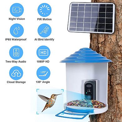 Smart Bird Feeder with Solar Camera, 1080P HD, AI Motion Detection, WiFi, App, IP65 Rated