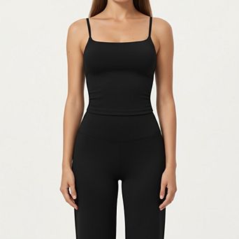 Women's Fitted Spaghetti Strap Square Neck Stretch Camisole Top