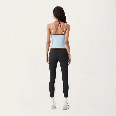Women's Contrast Trim Halter Neck Cami Top with Fitted Silhouette and Scoop Neckline
