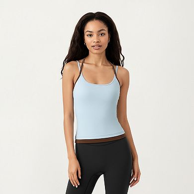 Women's Contrast Trim Halter Neck Cami Top with Fitted Silhouette and Scoop Neckline