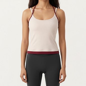 Women's Contrast Trim Halter Neck Cami Top with Fitted Silhouette and Scoop Neckline