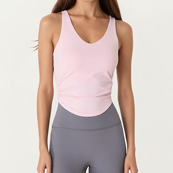 Women's V-Neck Ruched Side Tank Top with Fitted Stretch Fabric and Sleek Contoured Silhouette