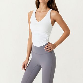 Women's V-Neck Ruched Side Tank Top with Fitted Stretch Fabric and Sleek Contoured Silhouette