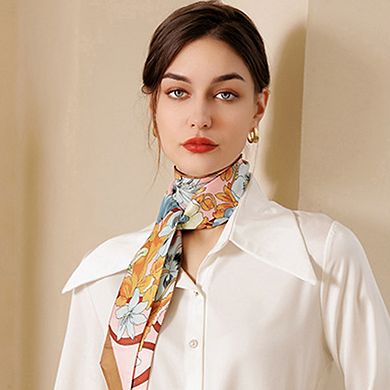 Women's Floral Print Silky Scarf with Lightweight Fabric Versatile Square Neck and Hair Accessory