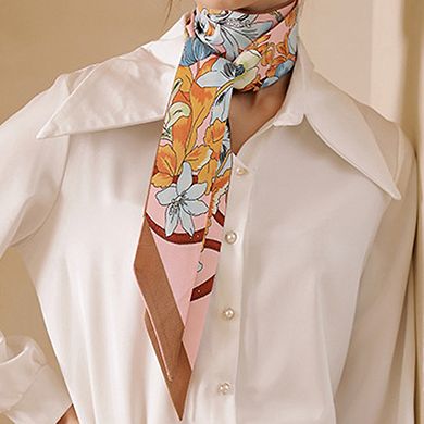 Women's Floral Print Silky Scarf with Lightweight Fabric Versatile Square Neck and Hair Accessory